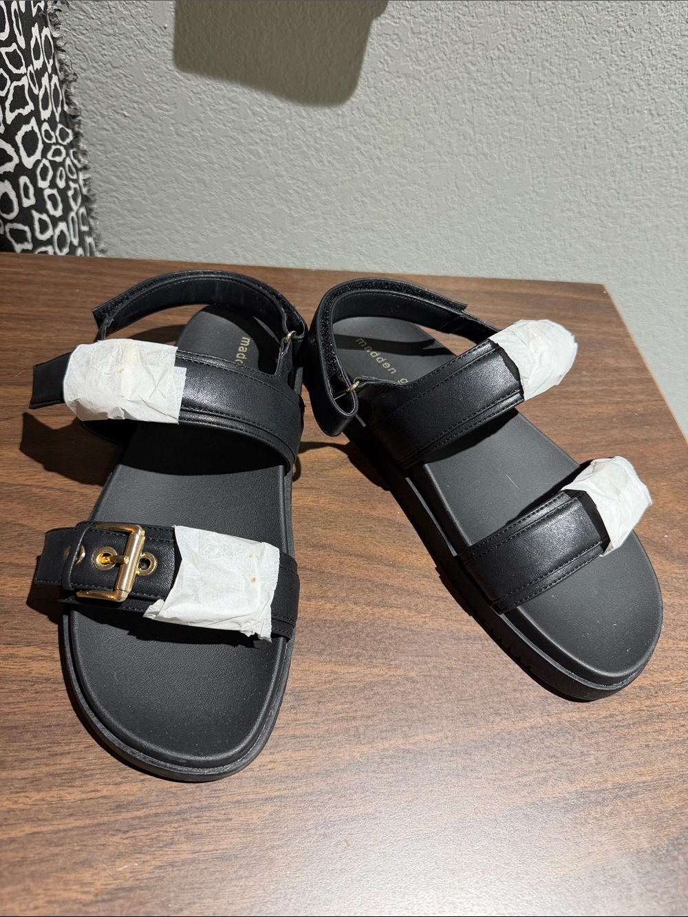 Black Strappy Buckle Sandals - Madden Girl
